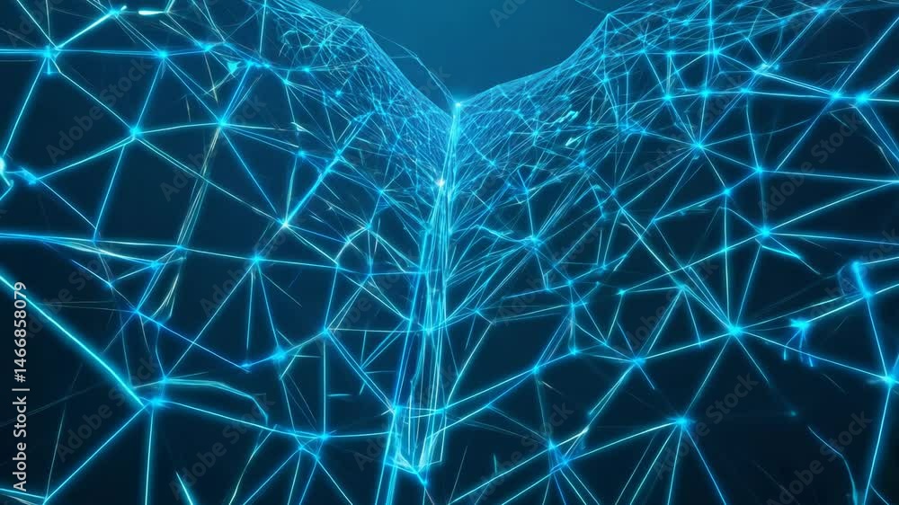 Aufkleber abstract blue network structure data connection, artificial intelligence 4k.