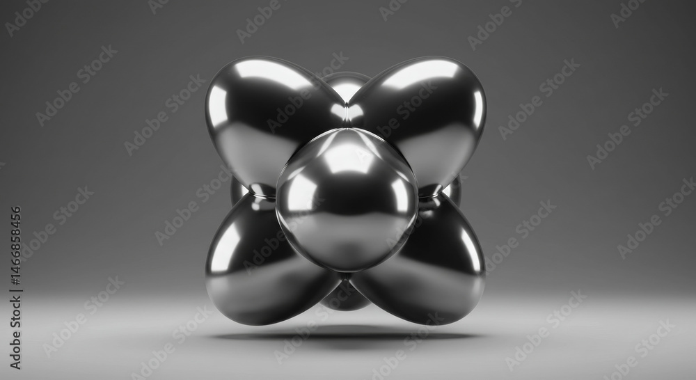 Poster abstract metallic object with polished surface in a minimalist setting. geometric cluster of ovoid s