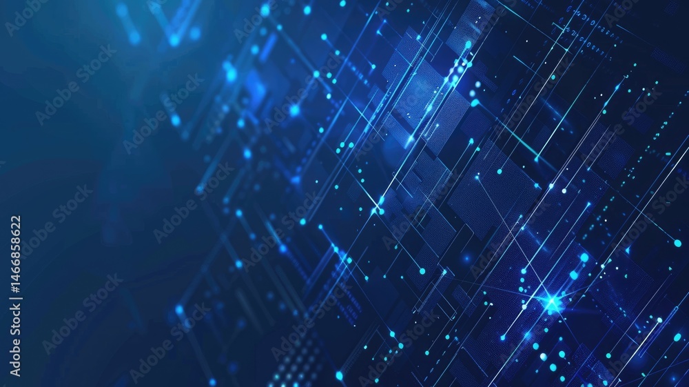 Poster abstract of blue light particle effect in digital technology design. seamless modern art of futurist