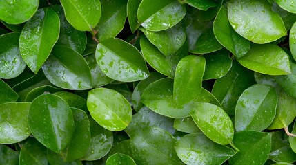 Green Leaves with Water Droplets Close Up Nature Background