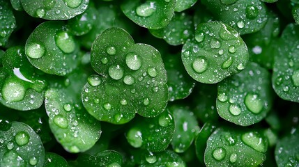 Green Leaves with Water Drops Closeup Nature Photography