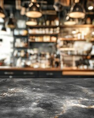 Obraz premium Marble Countertop in Coffee Shop Interior Blurred Background Food Display Mockup Product Placement