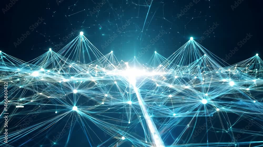 Aufkleber abstract technology network connection nodes with lines glowing, 4k.
