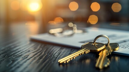 Two golden keys crossing on dark wooden table symbolizing business merger and company acquisition, corporate takeover and partnership concept.