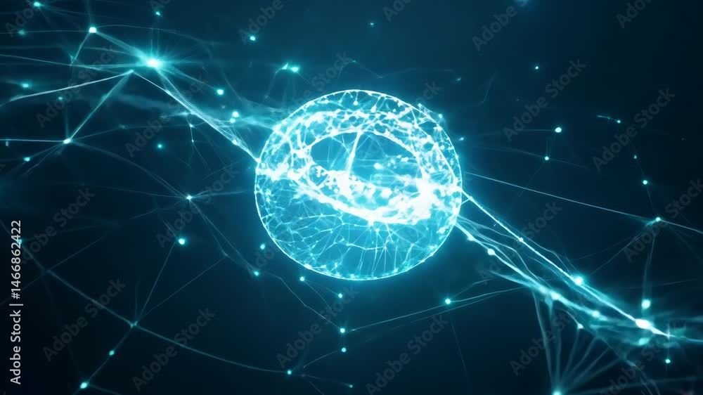Poster abstract digital plexus sphere, network connection, data flow in 4k.