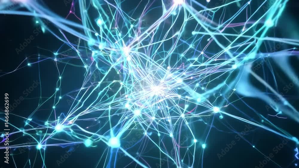 Poster neural network connection abstract visualization. artificial intelligence deep learning concept 4k.