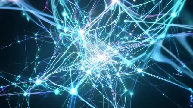 Neural Network Connection Abstract Visualization. Artificial Intelligence Deep Learning Concept 4K. - Powered by Adobe