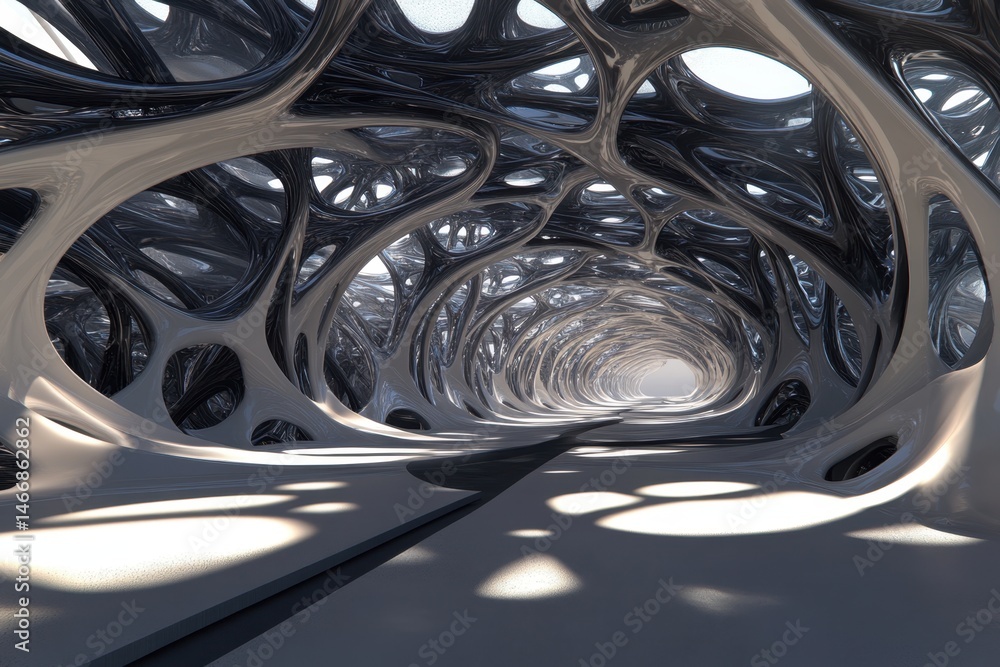 Poster abstract organic tunnel perspective view with complex network structure and futuristic design in a h