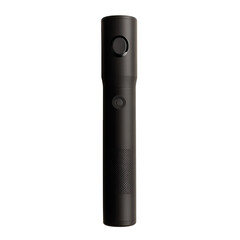 Sleek Black Portable Flashlight for Outdoor Adventures and Emergency Use on transparent background