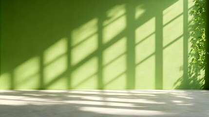 Green Wall with Window Shadows and Plant Interior Design
