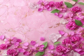 Pink floral arrangement on marble