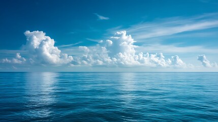 Fototapeta premium Breathtaking blue ocean accompanied by a bright sky and soft cloud formations in the background