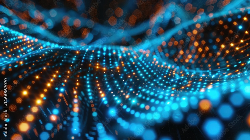 Poster abstract picture of digital particle with digital technology style design connecting become dynamic 
