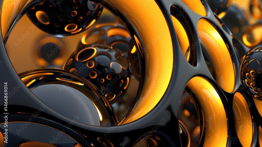 Poster abstract black and gold color light in circle shapes scatter around express colorful design. round f