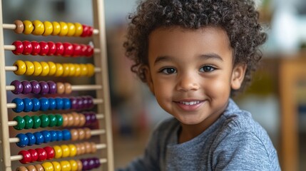 little boy playing with abacus