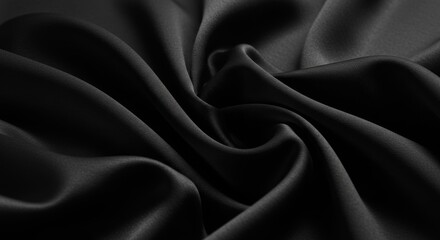 Fototapeta premium Elegant Black Silk Drape - Close-up shot of luxurious black silk fabric, showcasing its smooth texture and elegant folds. Perfect for design projects