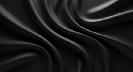Obraz premium Elegant Dark Satin Fabric Drape - Luxurious black satin, smooth texture, elegant ripples, subtle light play, sophisticated design. Symbolizing mystery, luxury, sophistication, elegance, and power