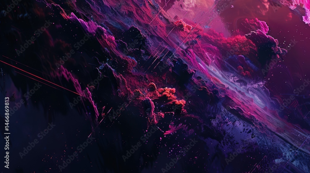 Poster abstract wonderful light wave of nebula in glitch style design connect and flow express energy dynam