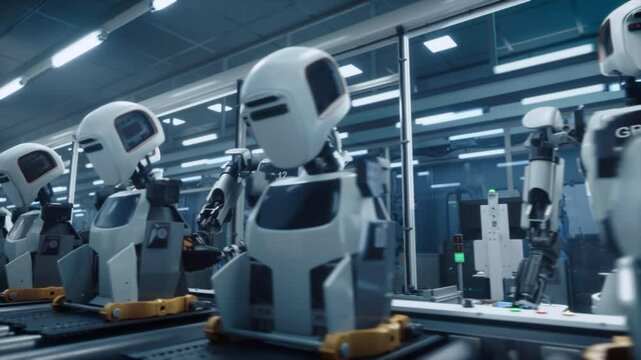 Autonomous Robots Efficiently Assemble Advanced Manufacturing Robots on High-tech Factory Production Line, High-Tech Fab Automation, Robotics Engineering, Automated Self Assembly Line Smart Facility