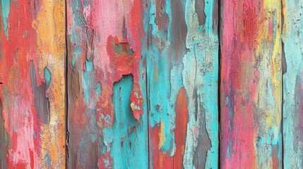 Distressed Wood Texture Close Up Vertical Boards with Peeling Paint Colorful and Rustic Style