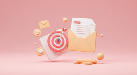 Abstract email marketing campaign with pastel-colored, 3D icons and shapes.