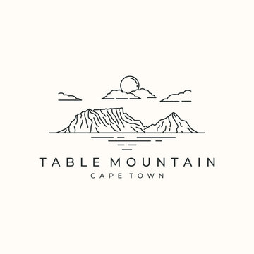 table mountain view line art logo vector minimalist illustration design, table mountain panorama logo design