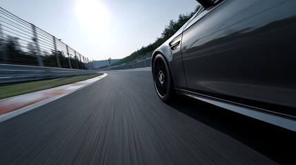 Obraz premium Car is racing down a track with a blurred background