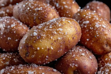 Close-up of many potatoes, salted and glistening