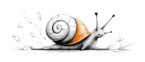 Slow and steady snail journey through nature artistic illustration eco-friendly environment whimsical viewpoint