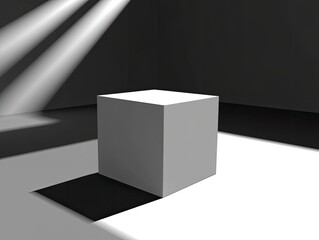 Simple cube in a dark room with light