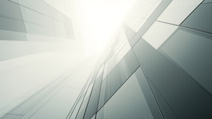 Obraz premium Modern corporate building reflecting light in a dynamic urban environment with overlapping glass panels creating a unique perspective