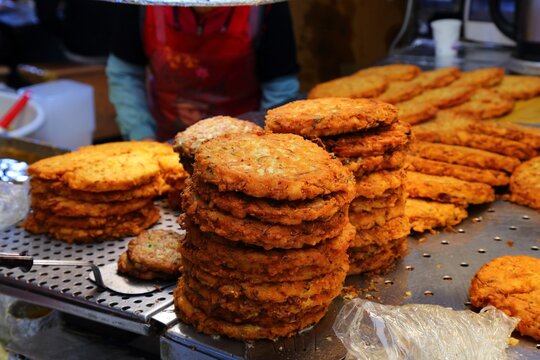 Bindaetteok mung pancakes in South Korea