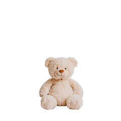 Obraz premium Soft Plush Teddy Bear Sitting on a Plain Background, Perfect for Children’s Playtime and Comfort on transparent background
