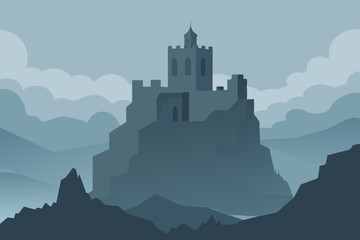 Obraz premium abandoned castle ruins on a rocky cliff surrounded 