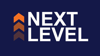 Business career path for growth and success concept. Wooden block ladder with the message take it to the next level with stepping up arrows.