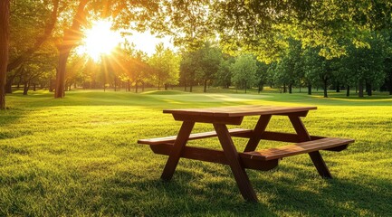 Fototapeta premium Peaceful park picnic spot at golden hour