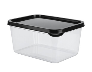 Transparent Food Storage Container with Black Lid, Isolated on Transparent Background png