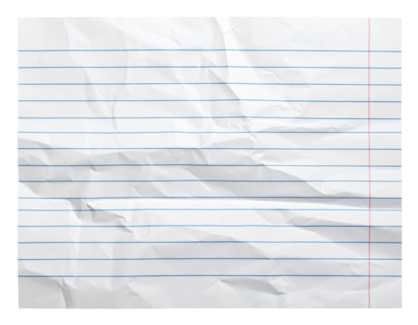 Wrinkled Sheet of Lined Paper, Isolated on Transparent Background png