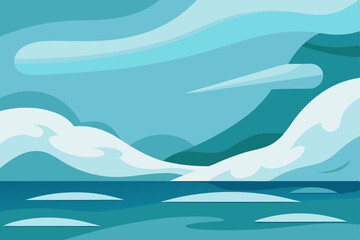 arctic shoreline with icy wind and low clouds 