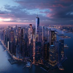 Naklejka premium Crystal Blue Sky Frames Seaside Skyscraper Cityscape High Resolution Picture