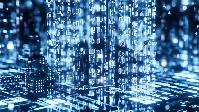 Binary Matrix: A Digital City of Skyscrapers and Futuristic Foundations
