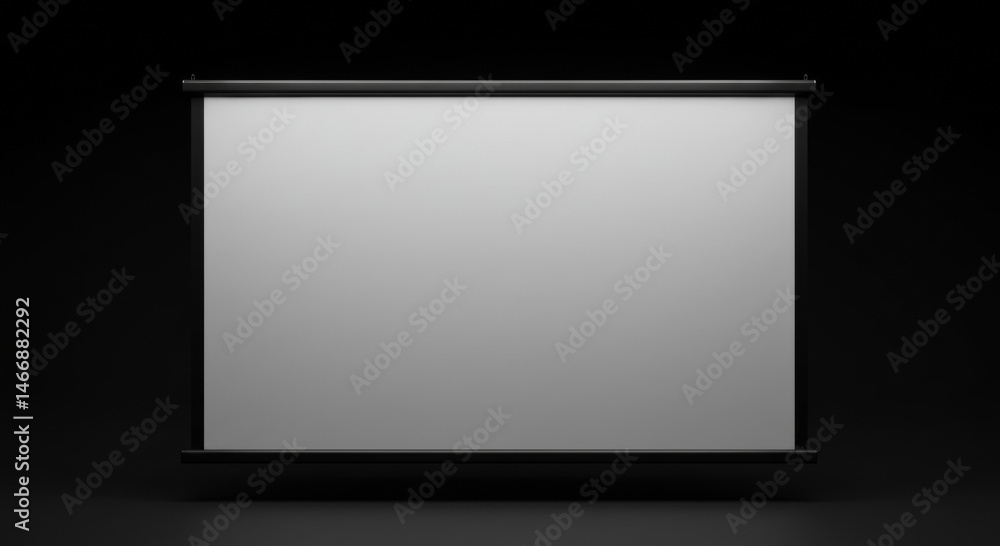 Poster empty projection screen with black frame in a dark room. blank screen ready for presentation in a pr
