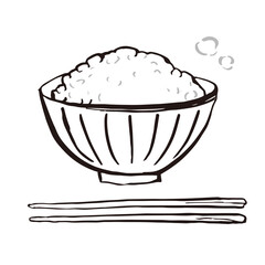 ご飯 茶碗 米　筆 線画 イラスト