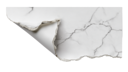  torn marble paper with rolled up corner isolated on white background