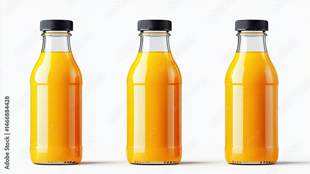 Poster juice bottle with transparent label isolated for product display and branding