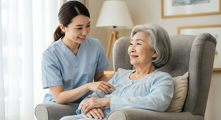 Obraz premium Compassionate Caregiver Providing Comfort and Support to Elderly Woman at Home