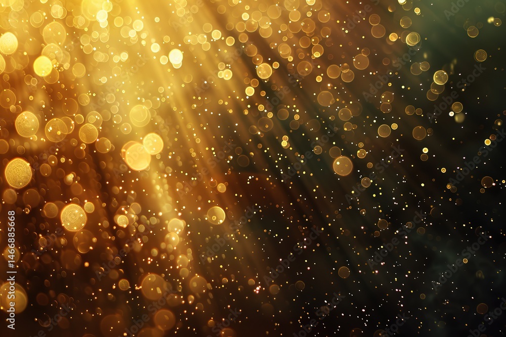 Poster golden light beams with shimmering bokeh creating a dreamy ethereal atmosphere