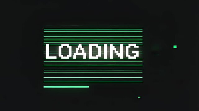 Digital loading screen with retro green text on a dark background.