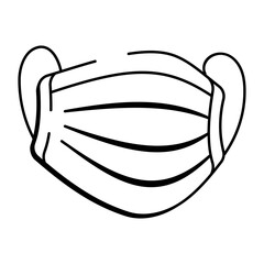 An icon of a face mask designed in doodle style
