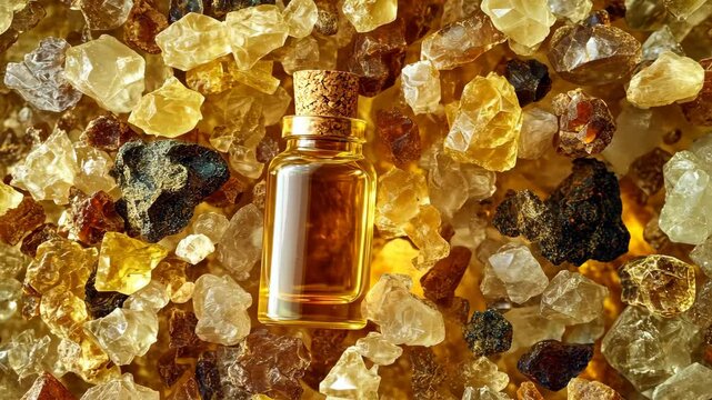 frankincense essential oil in a bottle. Selective focus. Nature.